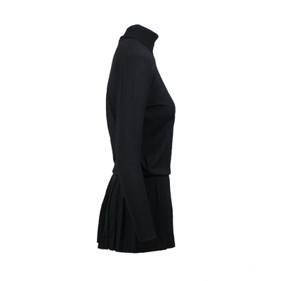 Prada Black Wool Knit Turtleneck Pleated Mini Dress