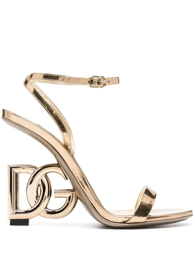 Dolce & Gabbana 105mm Keira Metallic Leather Sandals In Gold