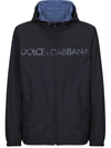 Dolce & Gabbana Reversible Jacket With Hood And Logo In Blue