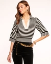 Ramy Brook Azaria Striped Knit Blouse In Black Stripe