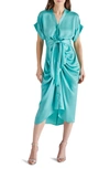 Steve Madden Tony Satin Shirtdress In Pastel Turquoise