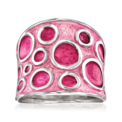 Ross-simons Italian Pink Enamel Circle Ring In Sterling Silver In White