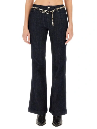 Michael Michael Kors Stretch Belted Flared Jeans In Blue