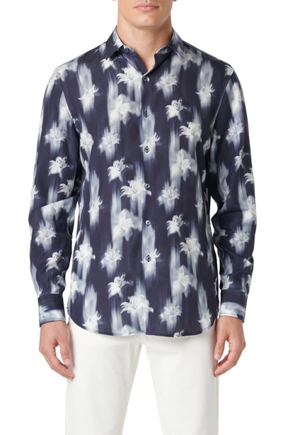 Bugatchi Julian Shaped Fit Floral Print Button-up Shirt In Navy