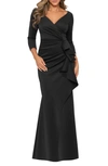 Xscape Ruched Scuba Ruffle Gown In Black