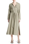 Vince Long Sleeve Utility Shirtdress In Light Sea Fern