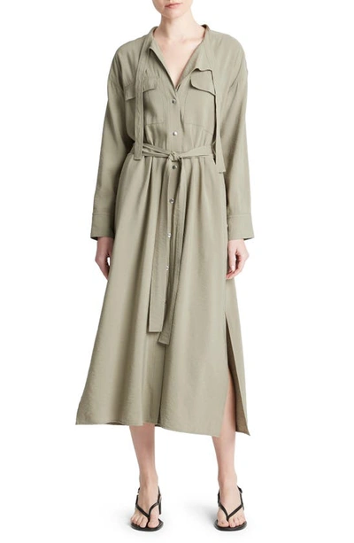 Vince Long Sleeve Utility Shirtdress In Light Sea Fern