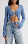 BDG URBAN OUTFITTERS OPEN STITCH TIE FRONT CROP CARDIGAN