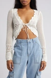 BDG URBAN OUTFITTERS OPEN STITCH TIE FRONT CROP CARDIGAN