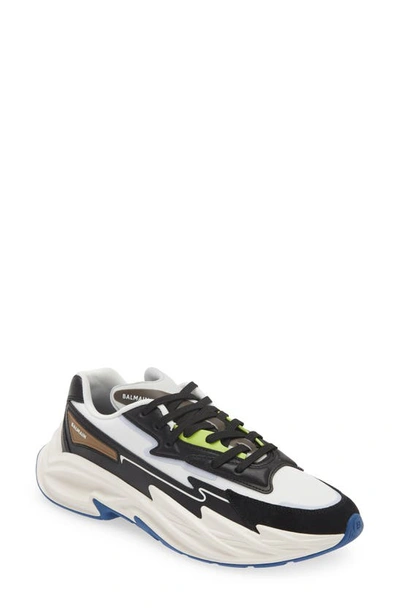 Balmain Run-row Faux Leather Trainers In Multicolor