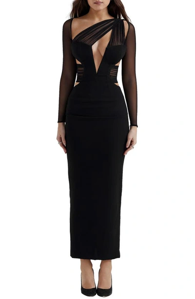 House Of Cb Zahra Asymmetric Cutout Long Sleeve Cocktail Dress In Black