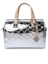 MICHAEL MICHAEL KORS 'MEDIUM GRAYSON' SILVER SATCHEL BAG WITH ALL-OVER EMBOSSED LOGO IN PATENT WOMAN