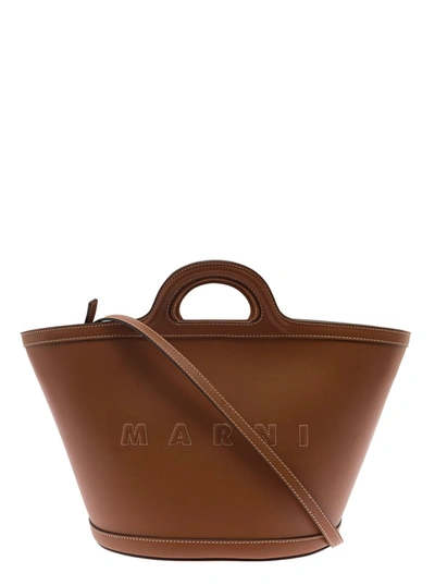 Marni Leather Small Tropicalia Bucket Bag In Marrone