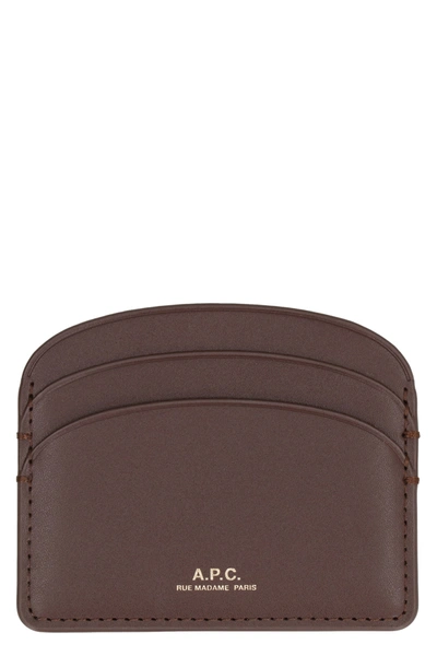 A.p.c. Demi Lune Leather Card Holder In Brown