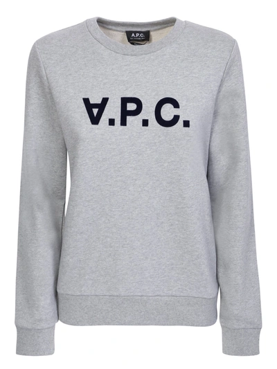 Apc A.p.c. Heathered Grey Logo Print Sweatshirt In White