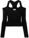 Alexander Mcqueen Black Cropped Top With Cut-out Details Black In Jersey Stretch Woman In Black