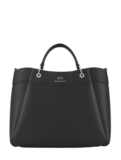 Armani Exchange 皮质logo印花手提包 In Black