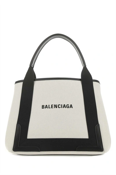 Balenciaga Off-white Navy Xs Cabas Bag In 9260