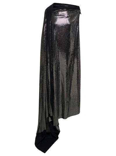 Balenciaga 'minimal' Black And Silver Draped Sleeveless Gown In Metallic Jersey Woman In Grey