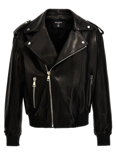 Balmain Leather Biker Jacket In Black