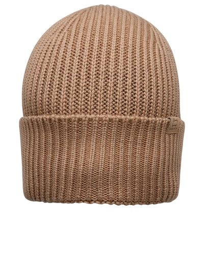 Woolrich Logo Label Ribbed Beanie In Brown