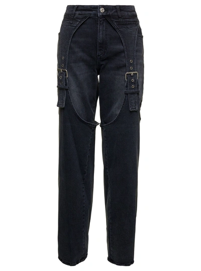 Blumarine Logo-patch Cotton Wide-leg Jeans In Nero