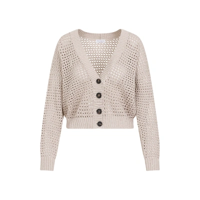 Brunello Cucinelli Cardigan With Sequins In Neutrals