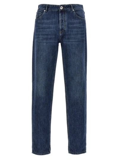 Brunello Cucinelli Logo Embroidery Jeans Blue In Azul