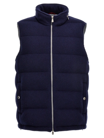 Brunello Cucinelli Ribbed Padded Vest In Marine