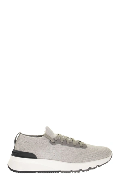 BRUNELLO CUCINELLI BRUNELLO CUCINELLI RUNNERS IN COTTON KNIT AND SEMI-GLOSSY CALF LEATHER