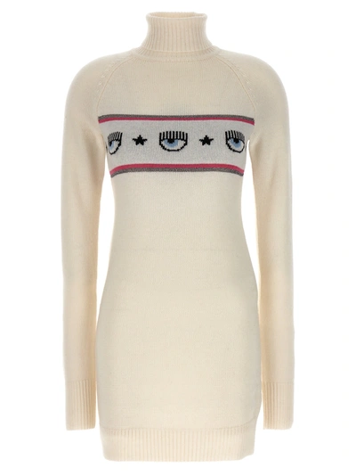 Chiara Ferragni Logomania Knitted Mini Dress In White