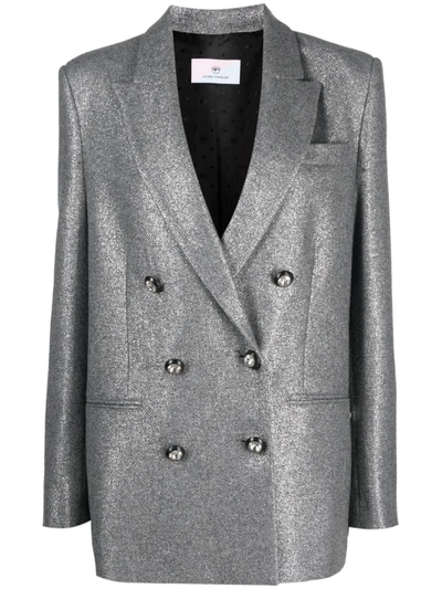 Chiara Ferragni Metallic-effect Double-breasted Blazer In Grey