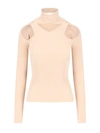 Coperni Solid Color Ribbed Sweater With Cut-out Details In Pink