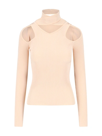 Coperni Solid Color Ribbed Sweater With Cut-out Details In Beige