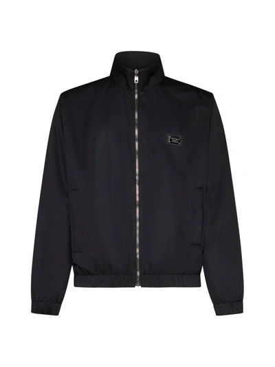 Dolce & Gabbana Wool Jacket With A High Neck And Tag In Black