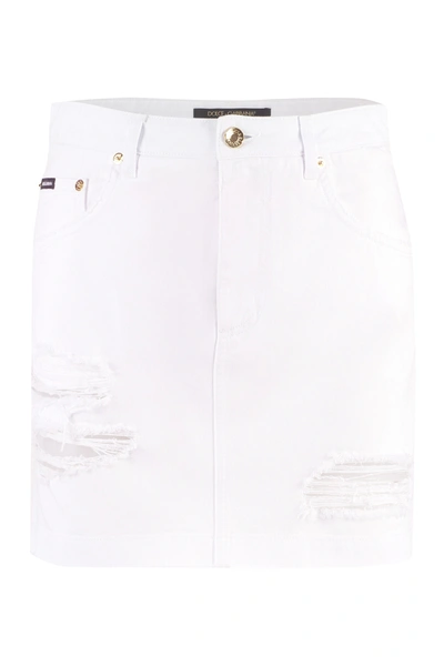 Dolce & Gabbana Denim Mini Skirt In White
