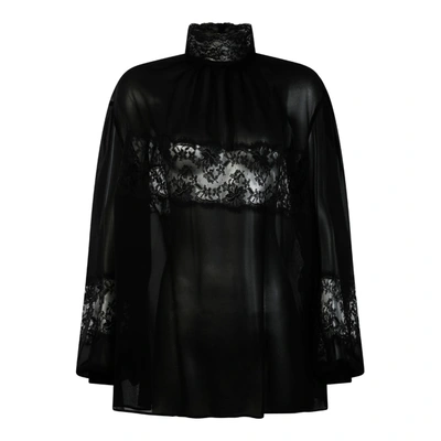 Dolce & Gabbana Lace Detail Silk Blouse In Black