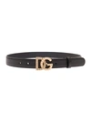 Dolce & Gabbana Black Belt With Dg Logo Buckle With Pearls And Rhinestones In Smooth Leather Woman In Black