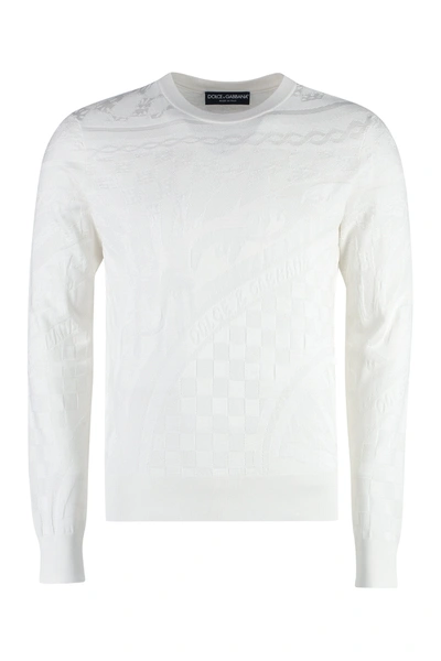 Dolce & Gabbana Long Sleeve Crew-neck Sweater In Ivory
