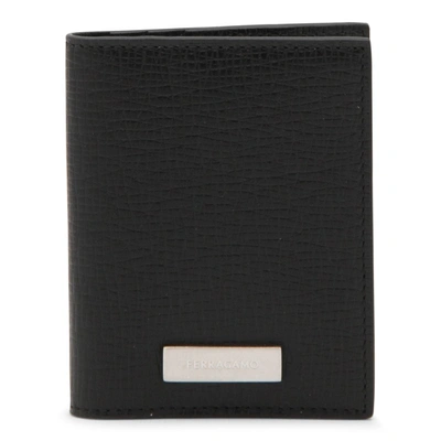 Ferragamo Black Leather Metal Plaque Wallet