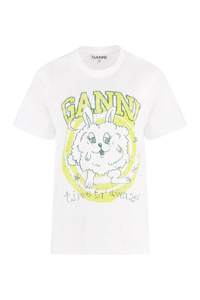 Ganni Bunny Printed Relaxed Fit Jersey T-shirt In White