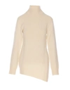 JIL SANDER WHITE MOCK NECK JUMPER WITH ASYMMETRIC HEM IN WOOL WOMAN