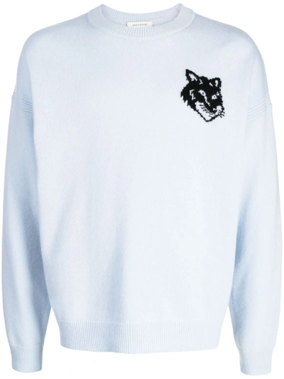 Maison Kitsuné Fox Head Intarsia Comfort Jumper In Sky Blue