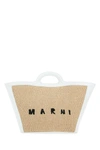 Marni Woman Two-tone Leather And Raffia Large Tropicalia Summer Handbag In Multicoloured