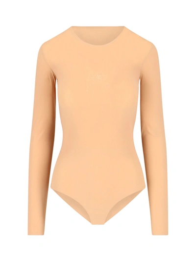 Mm6 Maison Margiela Beige Crewneck Bodysuit In 121 Alba