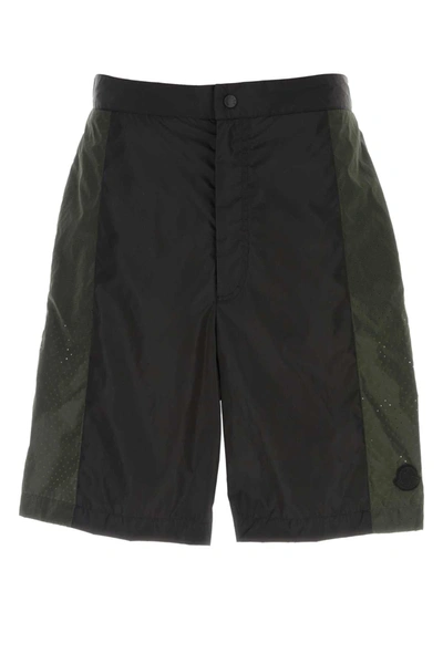 Moncler Man Bermuda Shorts Man Green Bermuda Shorts In Multicolor