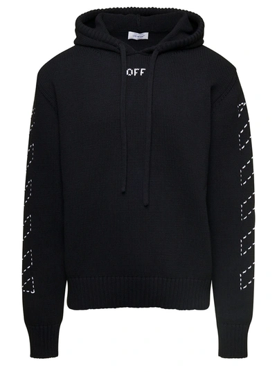 Off-white Logo-embroidered Cotton Hoodie In Black