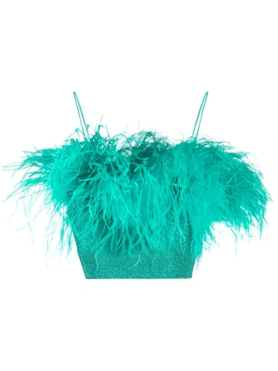 Oseree Oséree Glitter Feather Trimmed Crop Top In Water
