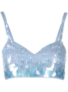 P.a.r.o.s.h Light Blue Iridescent Sequin Cropped Top In Azzurro