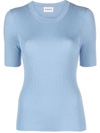 P.a.r.o.s.h . Ribbed Texture Short-sleeved Knit Top In Azzurro